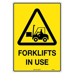 Warning Sign Forklifts In Use 450x300 Metal Yellow Black